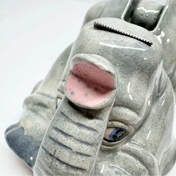 Vintage 80s Hand Painted Ceramic Elephant Tape Dispenser - Picture 7 of 11